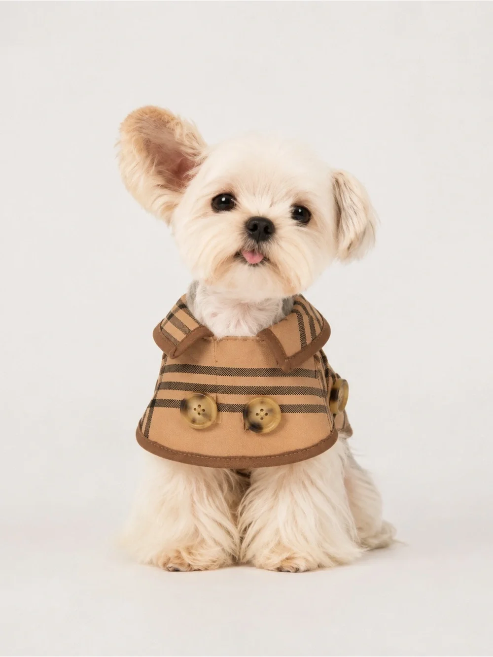 Luxury Tan Striped Dog Trench Coat Plaid Pets Coat Classic Raincoat design Small